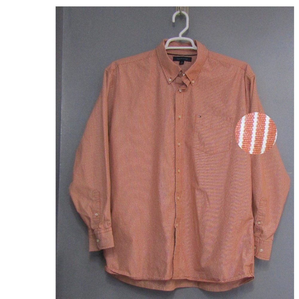 Tommy Hilfiger Orange & White Striped Shirt Sz XL